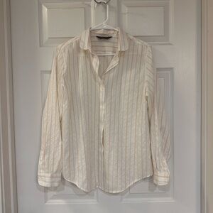 Elegant Cream Striped Women's Button Down Shirt